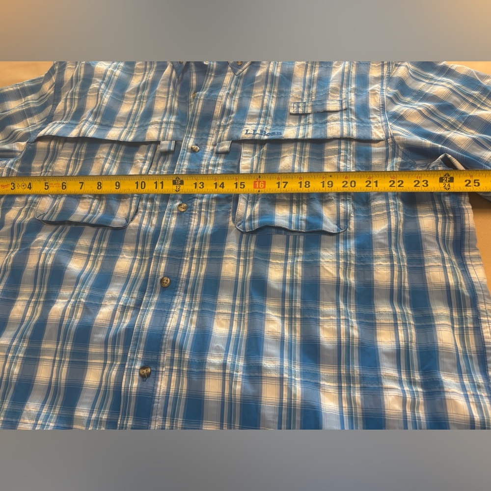 LL Bean Mens Large Shirt Blue Plaid Fast Dry Vented Button Up Fishing Hiking - Picture 8 of 16